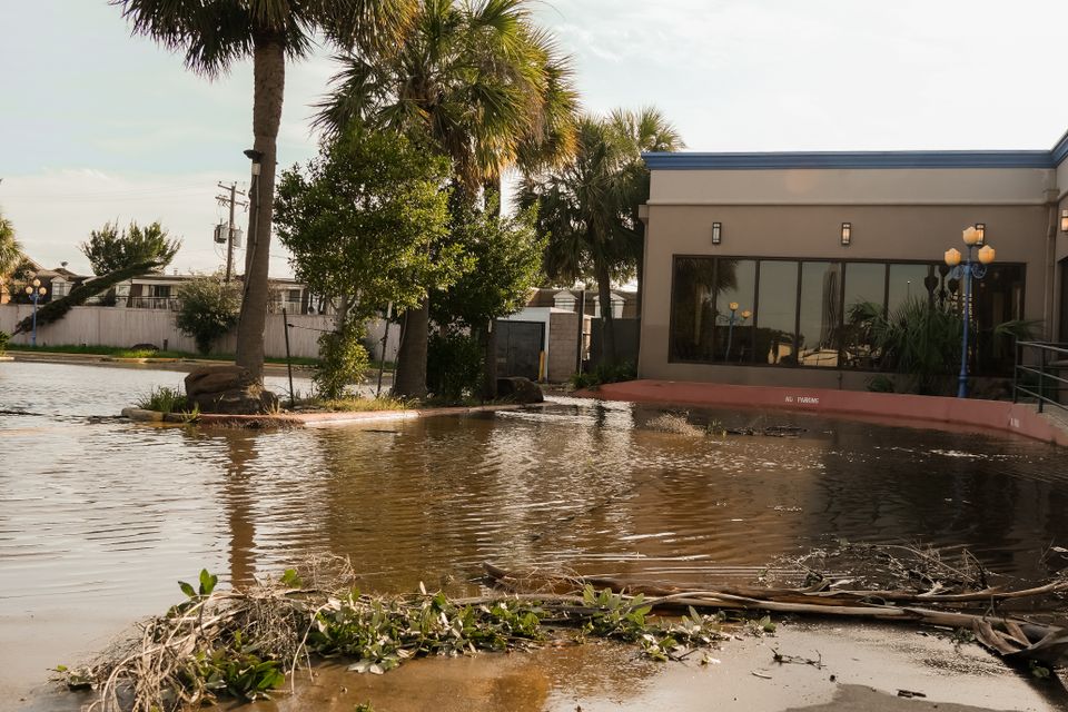Floodwater around Texas homes after Hurricane Beryl